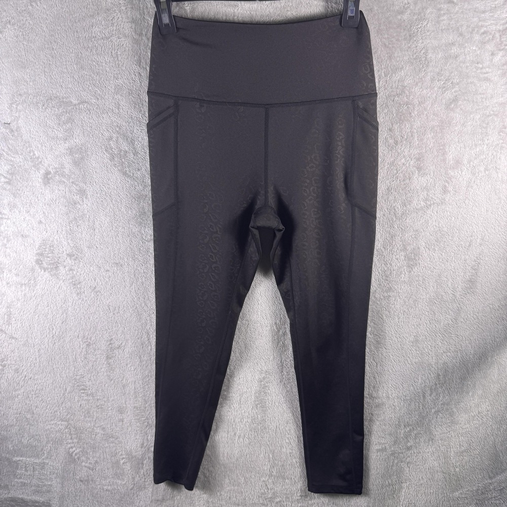 Aeropostale Leggings Womens Small Black Cropped Animal Print Pockets Athletic